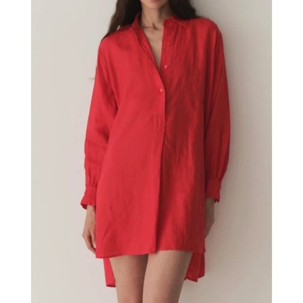 DOEN Sz XS Jora Shirt Dress Scarlet Red Linen NWT